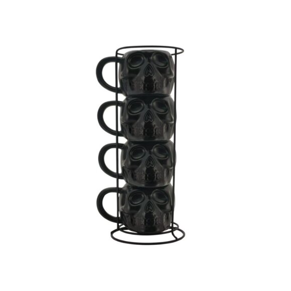 NEW Skull Mug Set of 4 Stackable Mugs Dia De Los Muertos Skulls Halloween Stonew - Picture 13 of 16